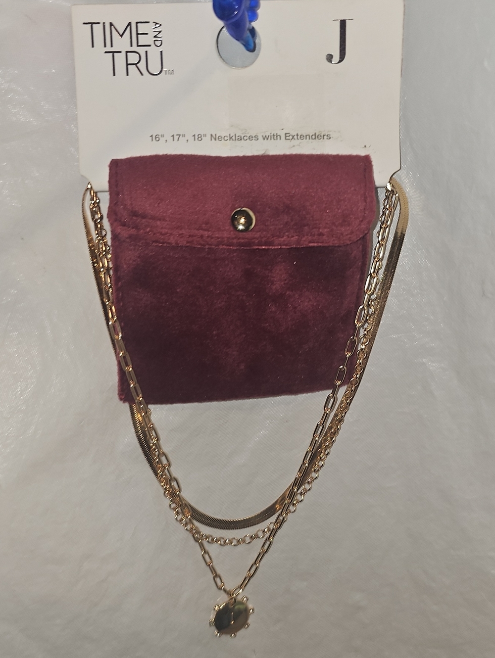 Time and Tru Women's Goldtone Necklace, 3 Piece, Initial J New